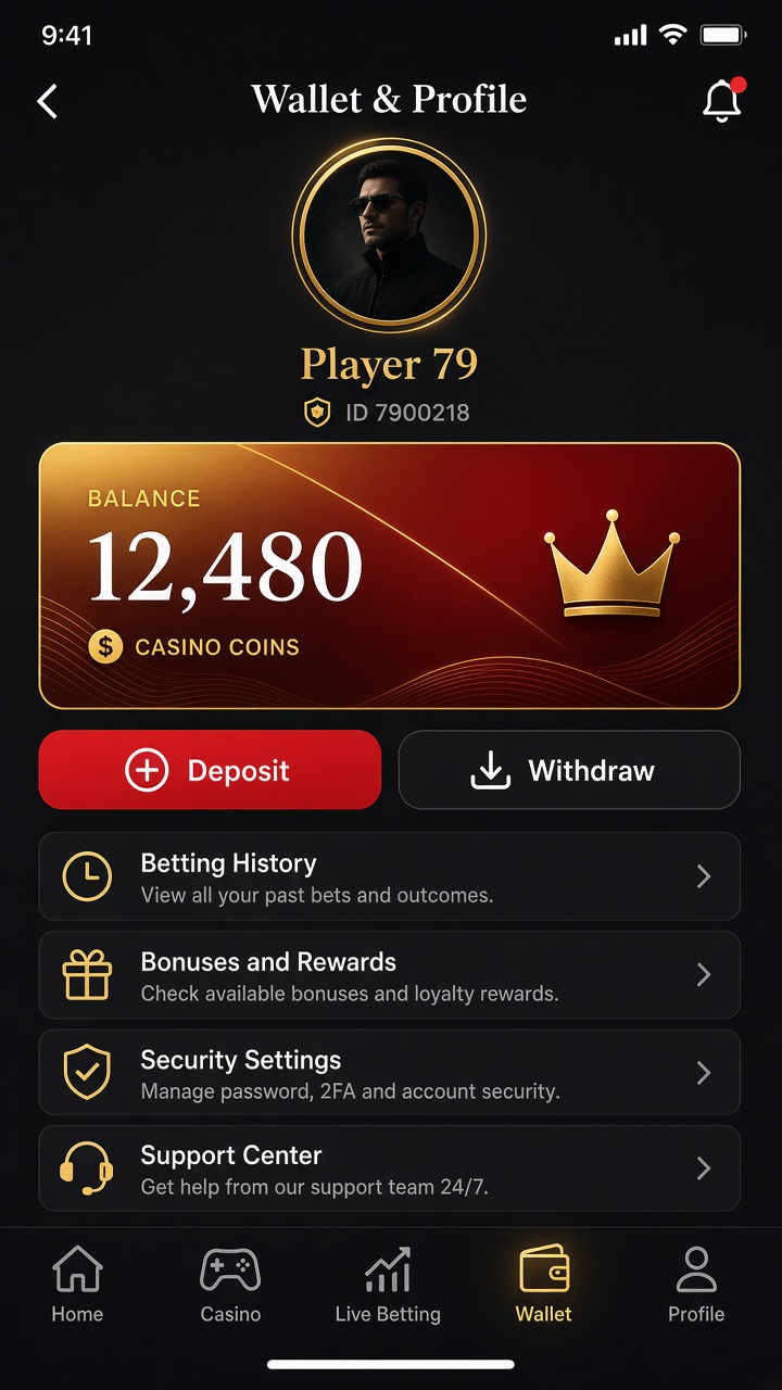 Boom79 wallet and account screen for India users